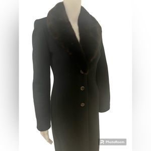 Blumarine black wool coat with brown fur trim 40